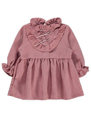 Civil Baby Yaka Fırfırlı Fiyonklu 6-18 Ay Elbise - Pudra