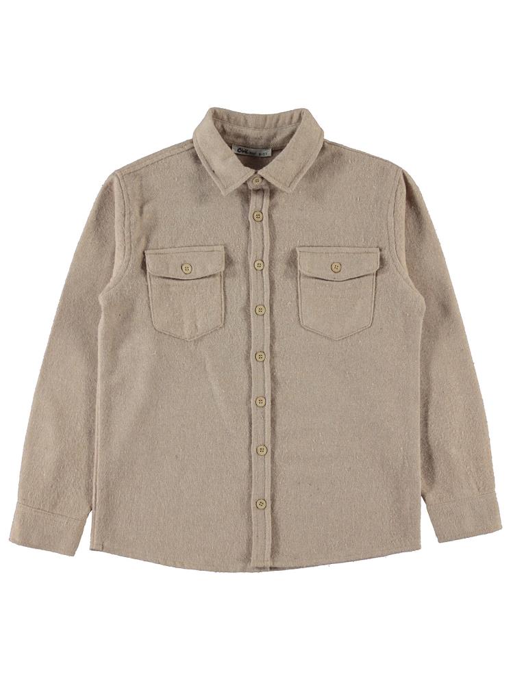 Civil Boys Kapak Cepli Düz 10-13 Yaş Gömlek - Bej
