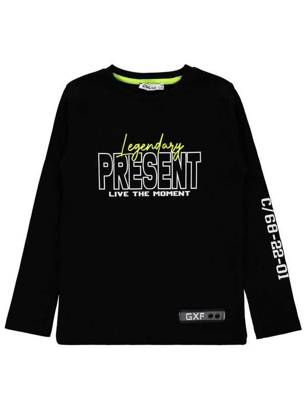 Civil Boys Present Baskılı Kaşkorse 6-9 Yaş Sweatshirt - Siyah