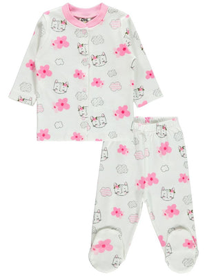 Civil Baby Patikli Kedi Çiçek Empirme Baskılı 1-6 Ay Pijama Takımı - Pembe