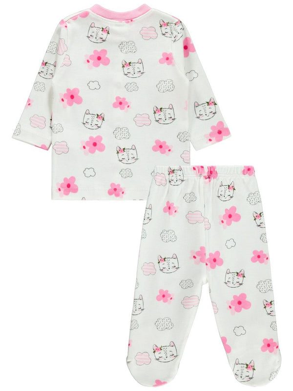 Civil Baby Patikli Kedi Çiçek Empirme Baskılı 1-6 Ay Pijama Takımı - Pembe