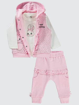 Civil Baby Puan Tavşan Nakışlı 6-18 Ay Takım - Pembe