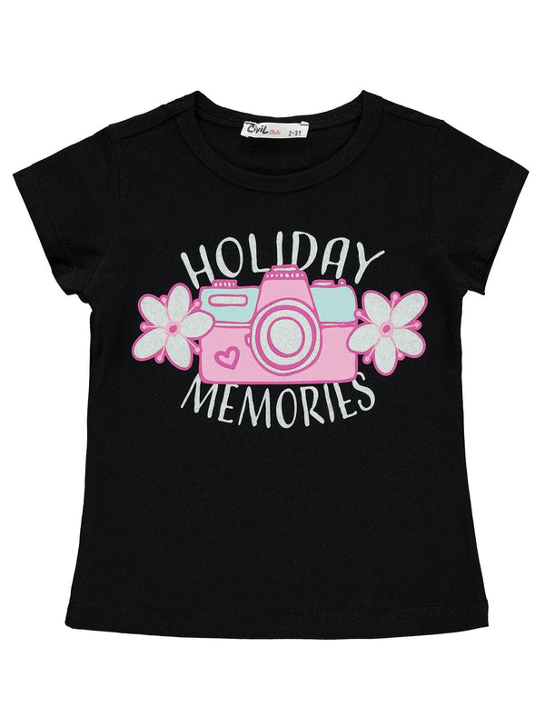 Civil Girls Holiday Baskılı 2-5 Yaş Tişört - Siyah