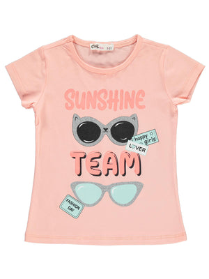 Civil Girls Gözlük Baskılı 2-5 Yaş Tişört - Pudra