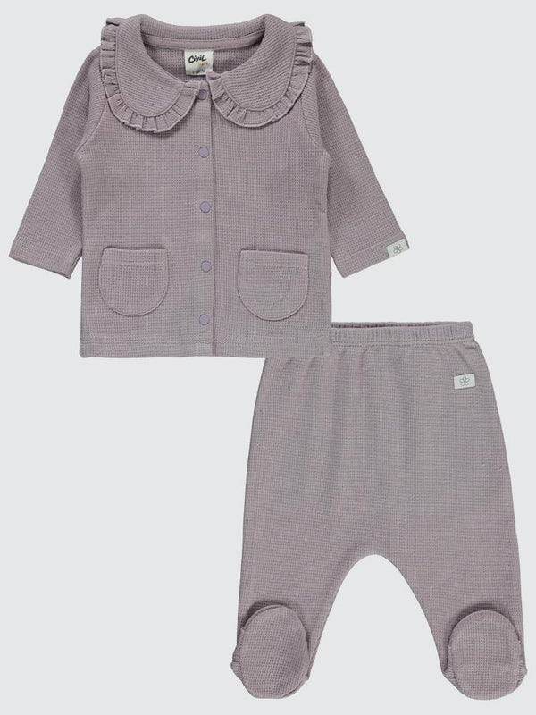 Civil Baby Patikli Yakalı Çiçek Etiketli 1-9 Ay Pijama Takımı - Lila