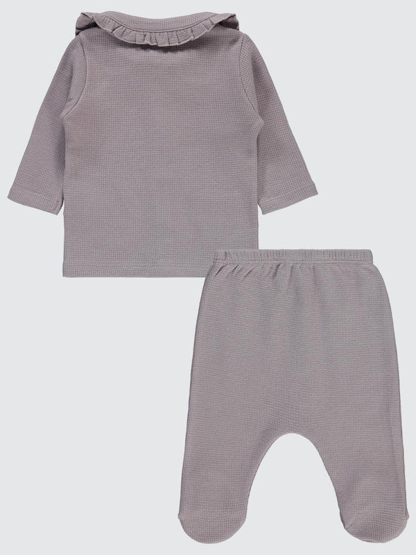 Civil Baby Patikli Yakalı Çiçek Etiketli 1-9 Ay Pijama Takımı - Lila