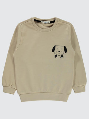 Civil Boys Köpek Baskılı 2-5 Yaş Sweatshirt - Bej