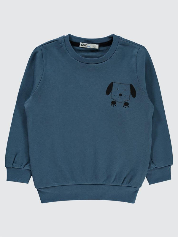 Civil Boys Köpek Baskılı 2-5 Yaş Sweatshirt - Mavi