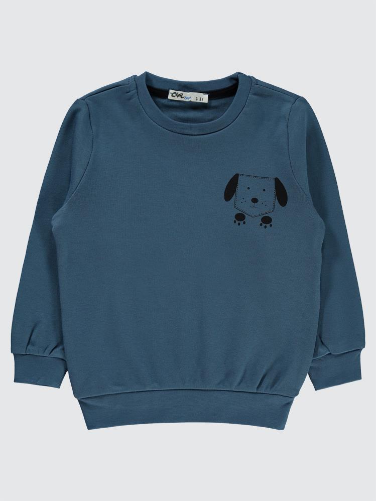 Civil Boys Köpek Baskılı 2-5 Yaş Sweatshirt - Mavi