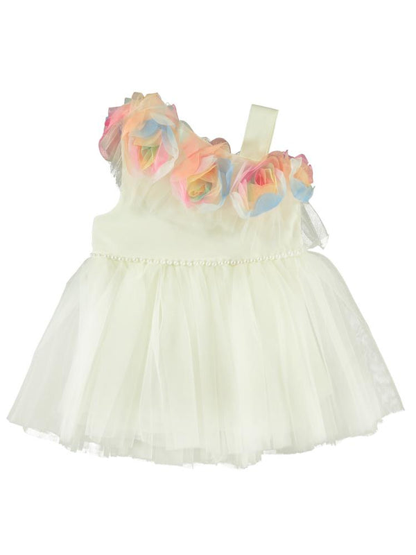 Civil Baby Askılı Gül Aksesuarlı 6-18 Ay Elbise - Ekru