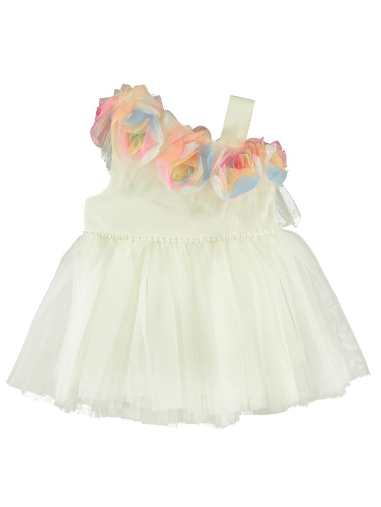 Civil Baby Askılı Gül Aksesuarlı 6-18 Ay Elbise - Ekru