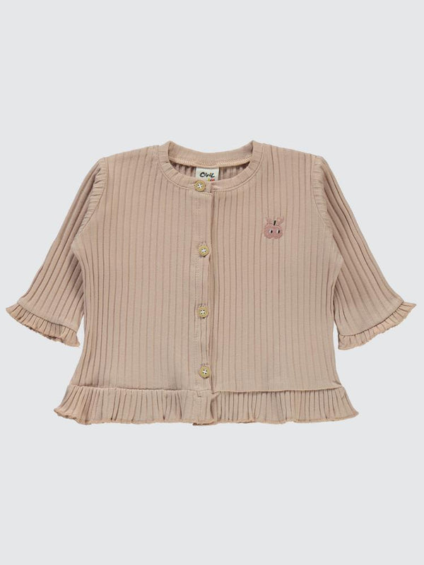 Civil Baby Kol Ve Bel Fırfırlı Nakışlı 3-6 Ay Pijama Takımı - Pudra