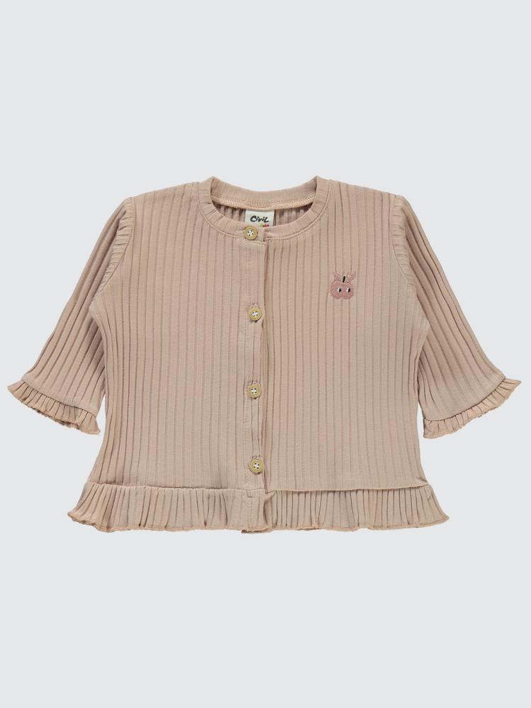 Civil Baby Kol Ve Bel Fırfırlı Nakışlı 3-6 Ay Pijama Takımı - Pudra