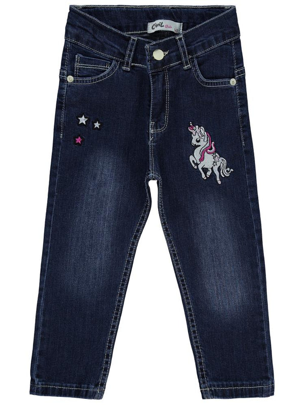 Civil Girls Unicorn Nakışlı 2-5 Yaş Pantolon - Mavi