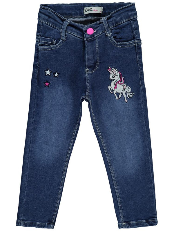 Civil Girls Unicorn Nakışlı 2-5 Yaş Pantolon - Mavi