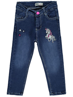 Civil Girls Unicorn Nakışlı 2-5 Yaş Pantolon - Mavi