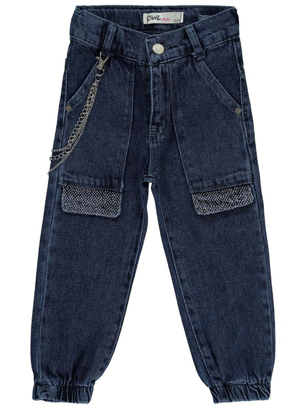 Civil Girls Torba Cepli Kapaklı 2-5 Yaş Pantolon - Mavi