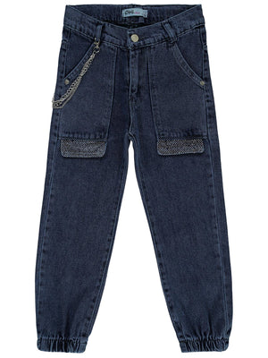 Civil Girls Torba Cepli Kapaklı 10-13 Yaş Pantolon - Mavi