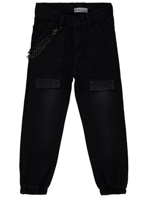 Civil Girls Torba Cepli Kapaklı 10-13 Yaş Pantolon - Siyah