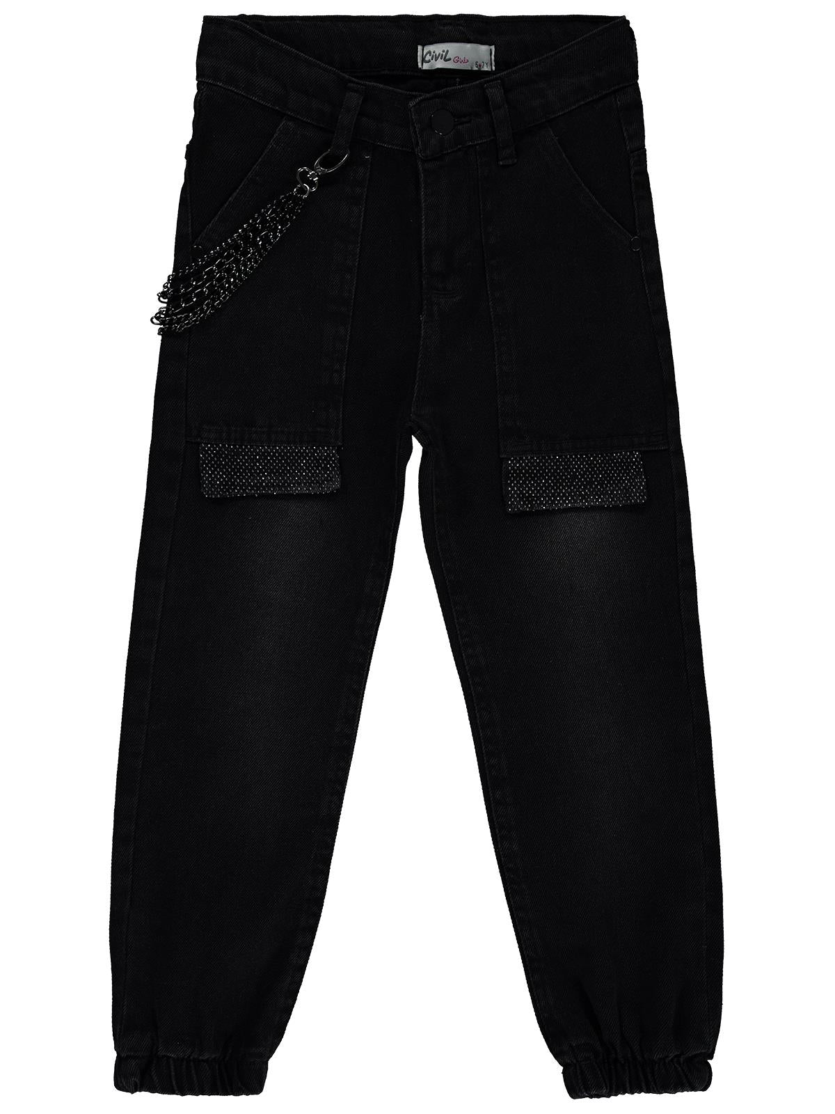 Civil Girls Torba Cepli Kapaklı 10-13 Yaş Pantolon - Siyah