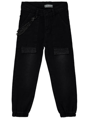 Civil Girls Torba Cepli Kapaklı 10-13 Yaş Pantolon - Siyah