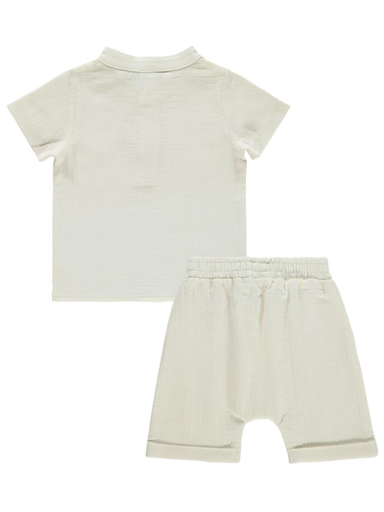 Civil Baby Kıvırcık Yaka Düğmeli Timsah Armalı 6-18 Ay Takım - Bej