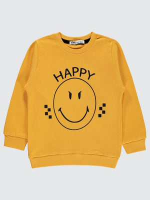 Civil Boys Happy Gülen Yüz Baskılı 2-5 Yaş Sweatshirt - Hardal