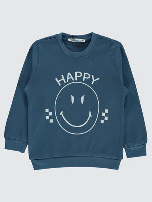 Civil Boys Happy Gülen Yüz Baskılı 2-5 Yaş Sweatshirt - Mavi