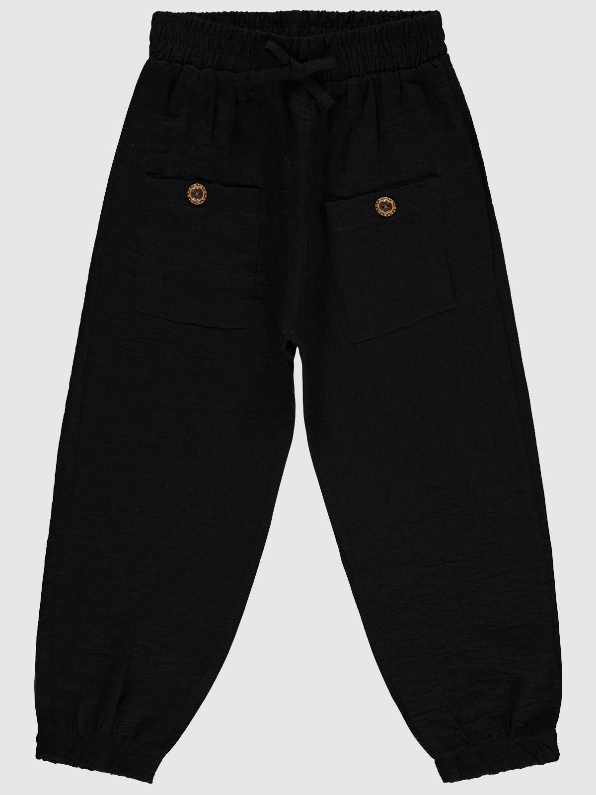 Civil Girls Çiftcep Düğmeli 10-13 Yaş Pantolon - Siyah