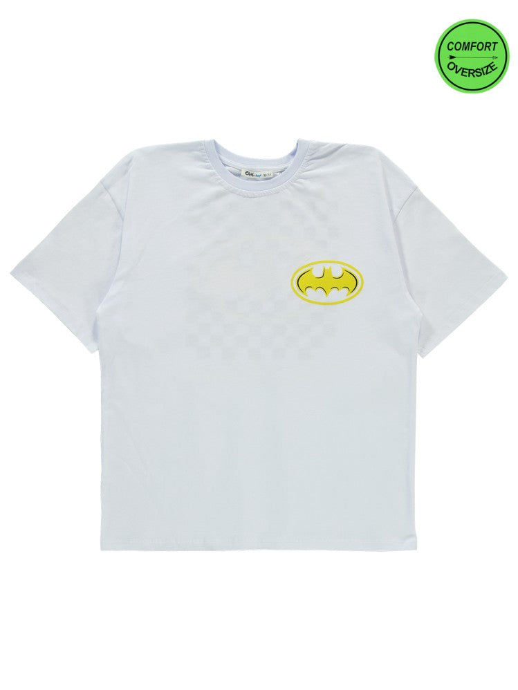 Batman Dama Baskılı Tişört - Beyaz