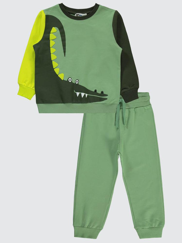 Civil Boys Timsah Baskılı 2-5 Yaş Eşofman Takımı - Haki