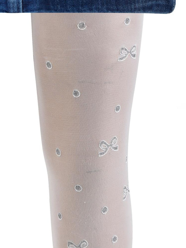 Civil Girls Taşlı Parlak Fiyonk 2-12 Yaş Külotlu Çorap - Beyaz