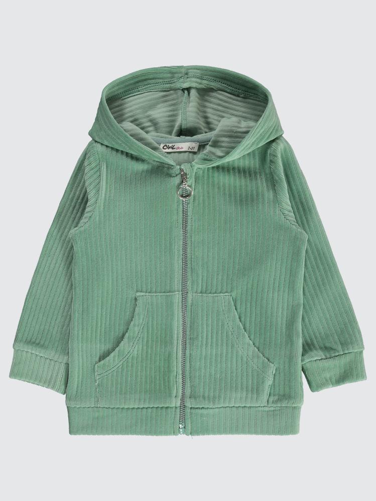 Civil Girls Gipeli Fitilli Kadife 2-5 Yaş Hırka - Yeşil