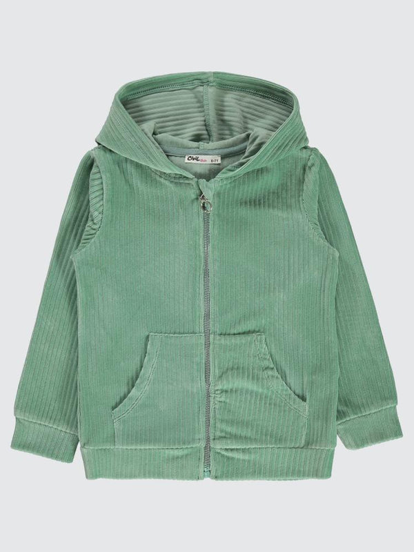 Civil Girls Gipeli Fitilli Kadife 6-9 Yaş Hırka - Yeşil