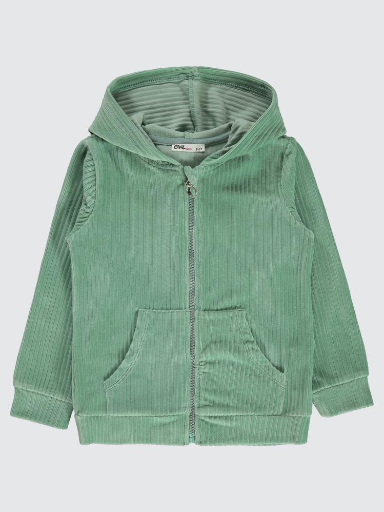 Civil Girls Gipeli Fitilli Kadife 6-9 Yaş Hırka - Yeşil