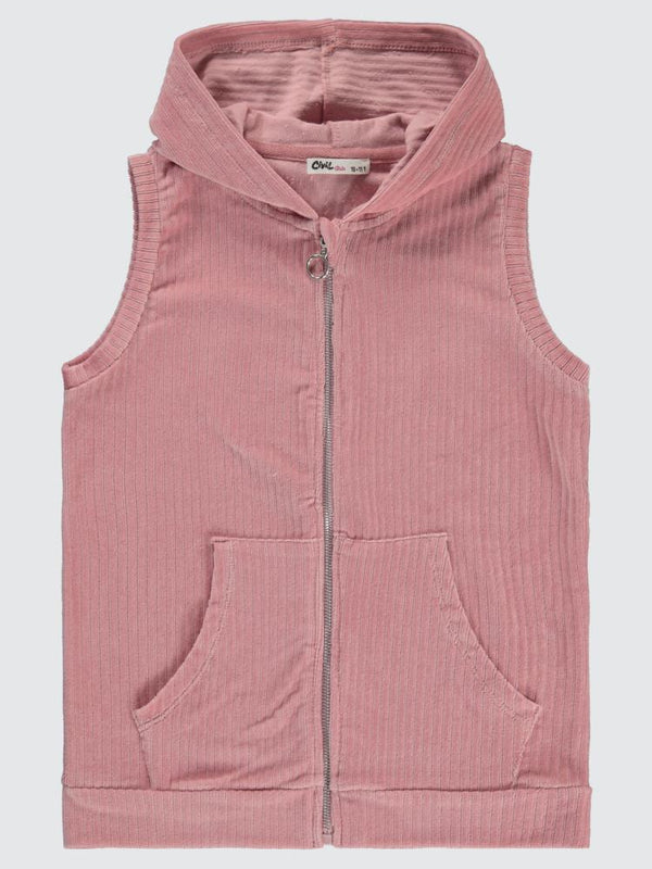 Civil Girls Gipeli Fitilli Kadife 10-13 Yaş Yelek - Pudra