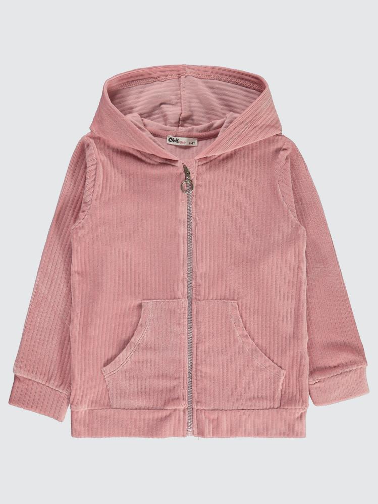 Civil Girls Gipeli Fitilli Kadife 6-9 Yaş Hırka - Pudra