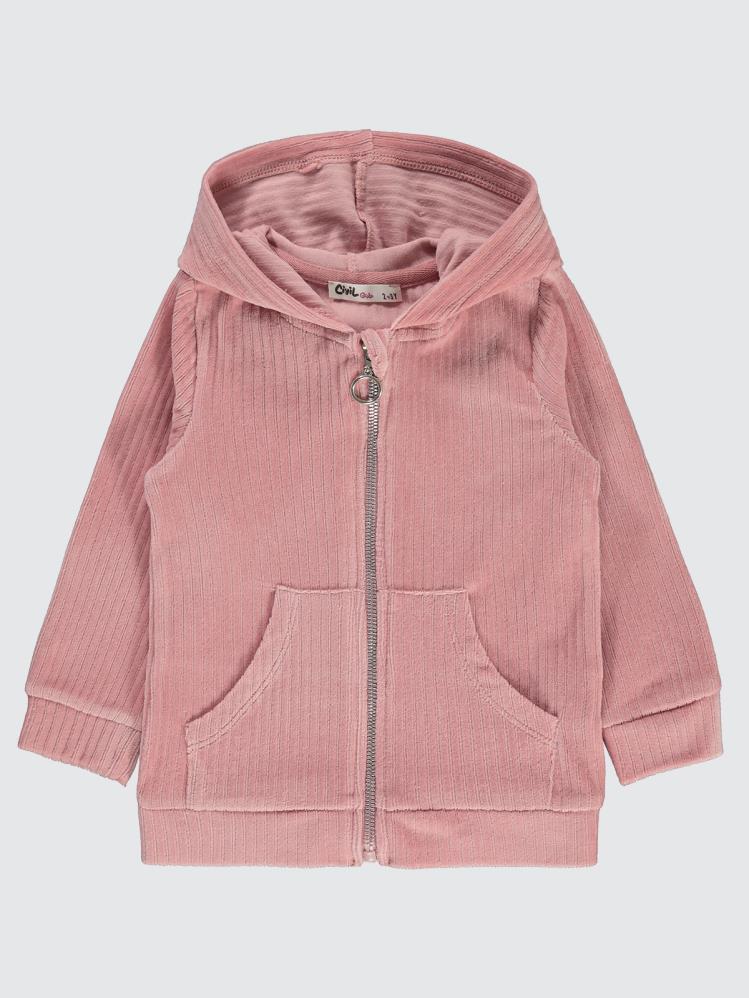 Civil Girls Gipeli Fitilli Kadife 2-5 Yaş Hırka - Pudra