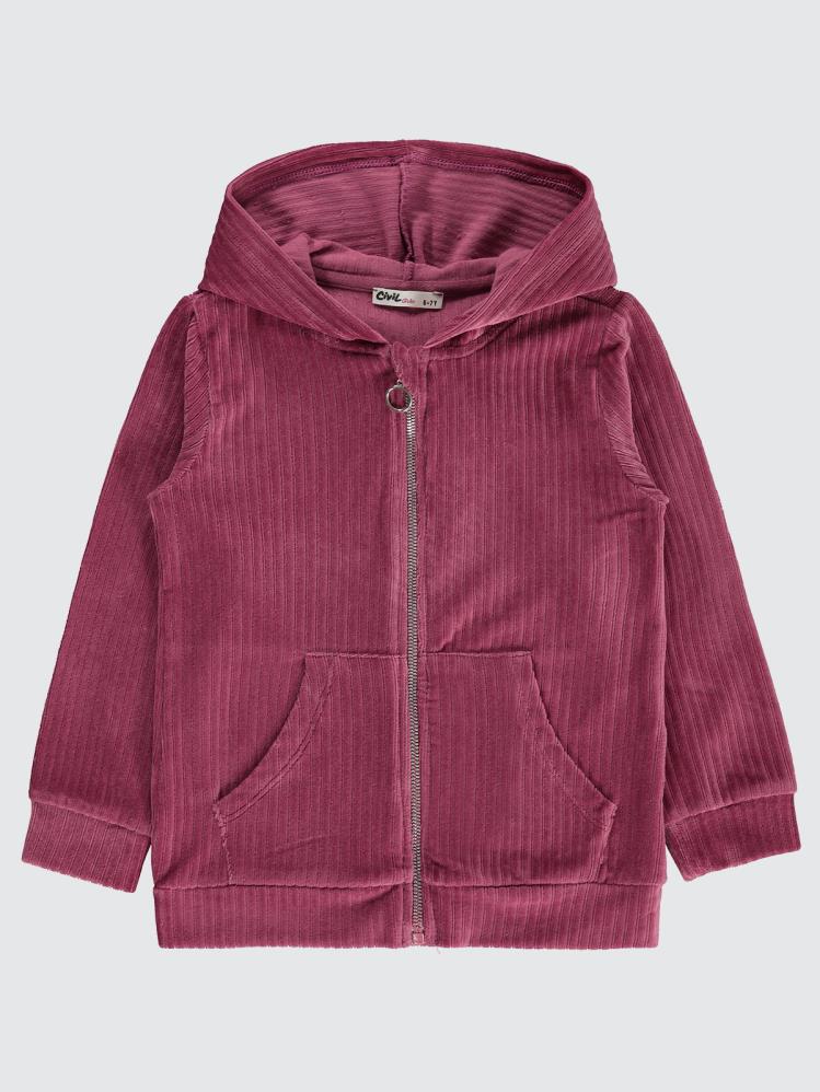 Civil Girls Gipeli Fitilli Kadife 6-9 Yaş Hırka - Lila