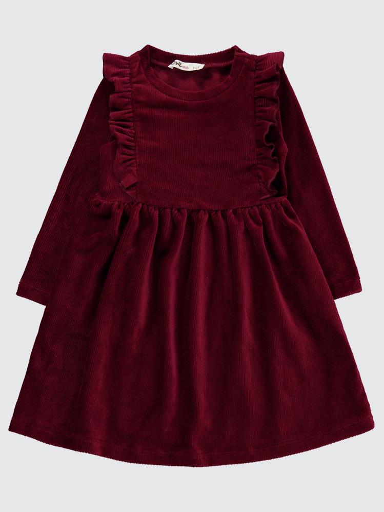 Civil Girls Fitilli Kadife 2-5 Yaş Elbise - Bordo