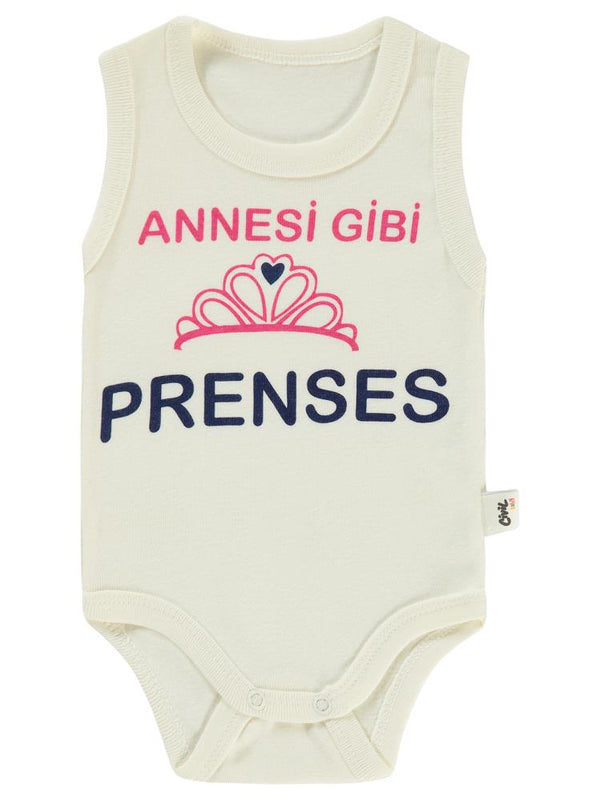 Civil Baby Annesi Gibi Prenses Baskılı Sfr.Kol1-36 Ay Çıtçıtlı Badi - Ekru