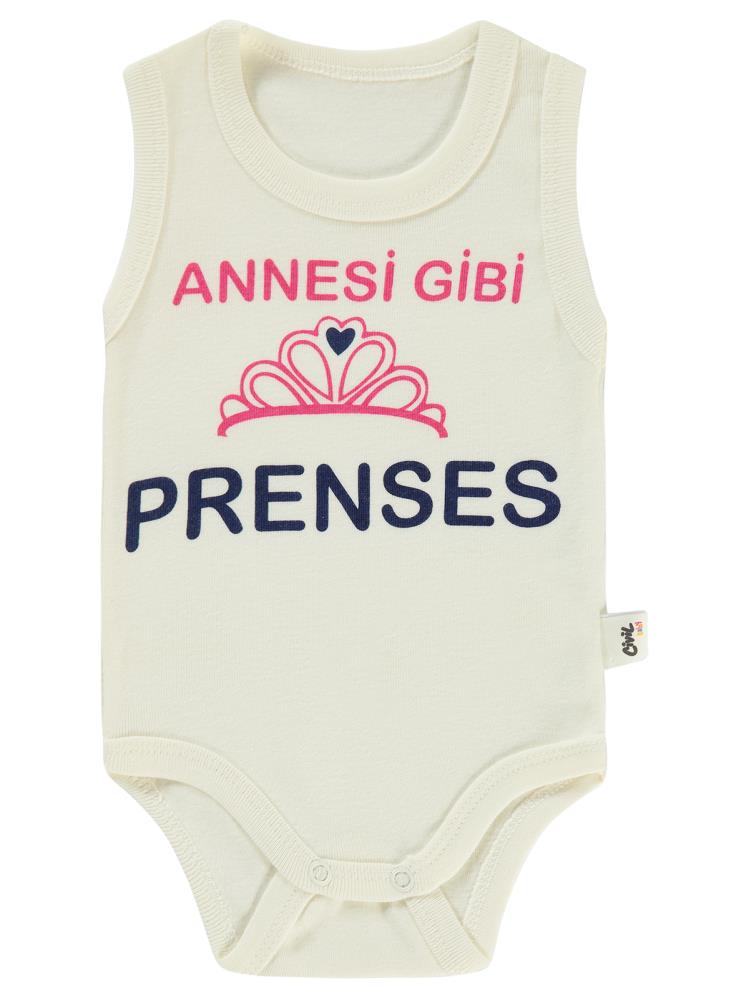 Civil Baby Annesi Gibi Prenses Baskılı Sfr.Kol1-36 Ay Çıtçıtlı Badi - Ekru