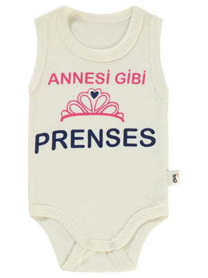 Civil Baby Annesi Gibi Prenses Baskılı Sfr.Kol1-36 Ay Çıtçıtlı Badi - Ekru