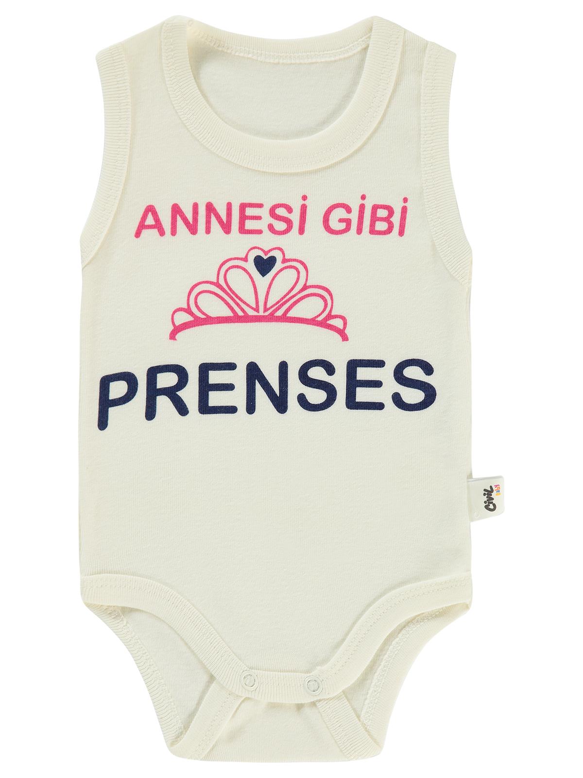 Civil Baby Annesi Gibi Prenses Baskılı Sfr.Kol1-36 Ay Çıtçıtlı Badi - Ekru
