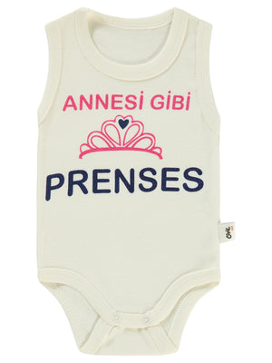 Civil Baby Annesi Gibi Prenses Baskılı Sfr.Kol1-36 Ay Çıtçıtlı Badi - Ekru