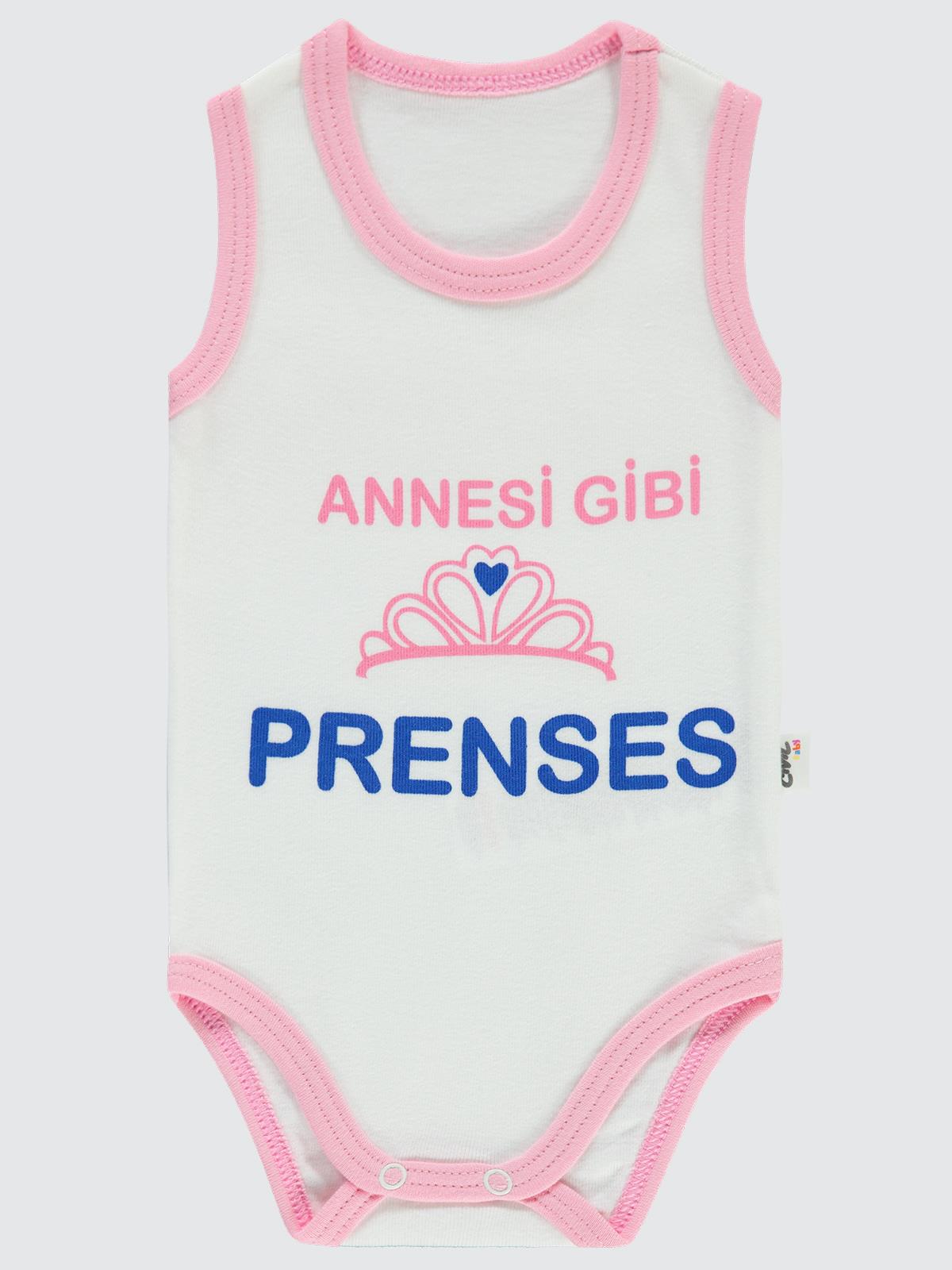 Civil Baby Annesi Gibi Prenses Baskılı Sfr.Kol1-36 Ay Çıtçıtlı Badi - Pembe