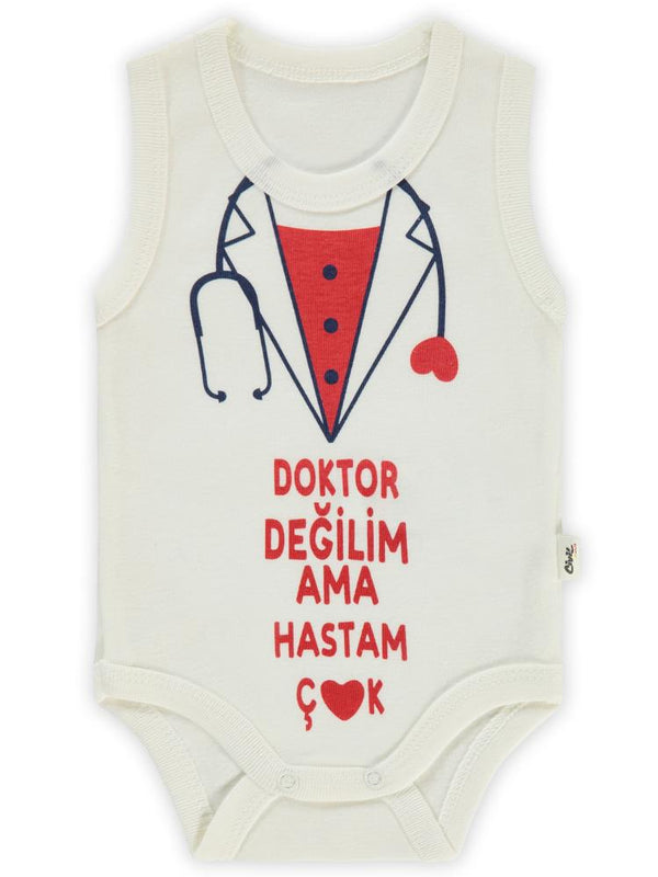 Civil Baby Doktor Baskılı Sfr.Kol1-36 Ay Çıtçıtlı Badi - Ekru