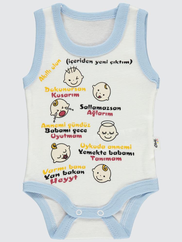 Civil Baby Akıllı Olun Baskılı Sfr.Kol1-36 Ay Çıtçıtlı Badi - Mavi
