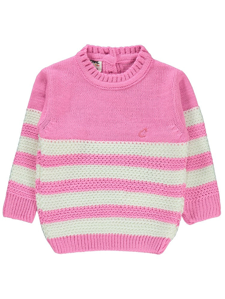 Civil Baby Triko Çizgili 6-18 Ay Kazak - Pembe