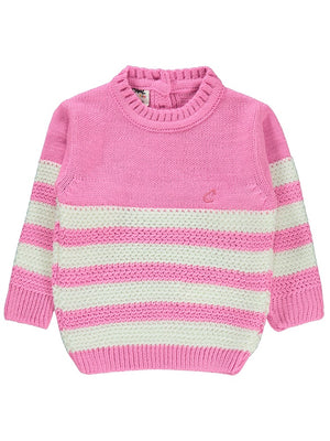 Civil Baby Triko Çizgili 6-18 Ay Kazak - Pembe